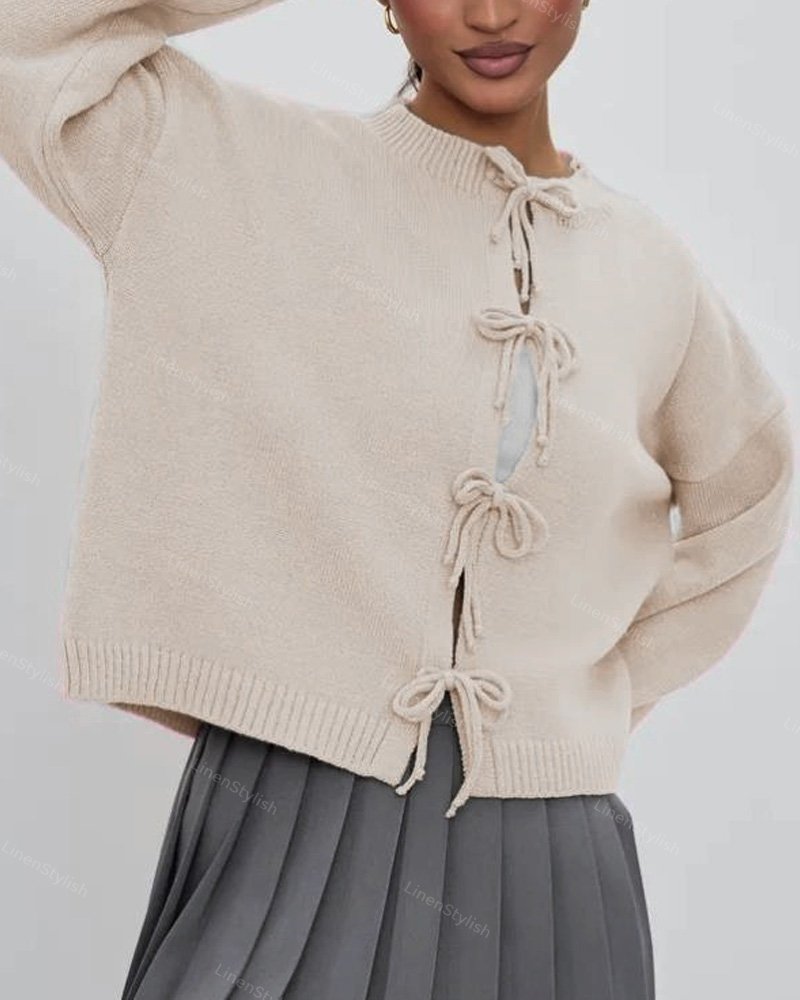 Cardigan Lace-Up Knit Sweater