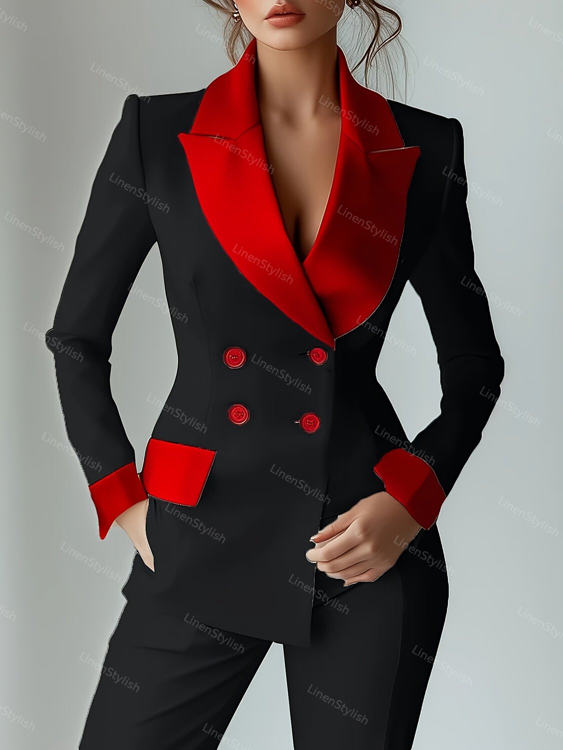 Contrast Color Stitching Pocket Small Suit