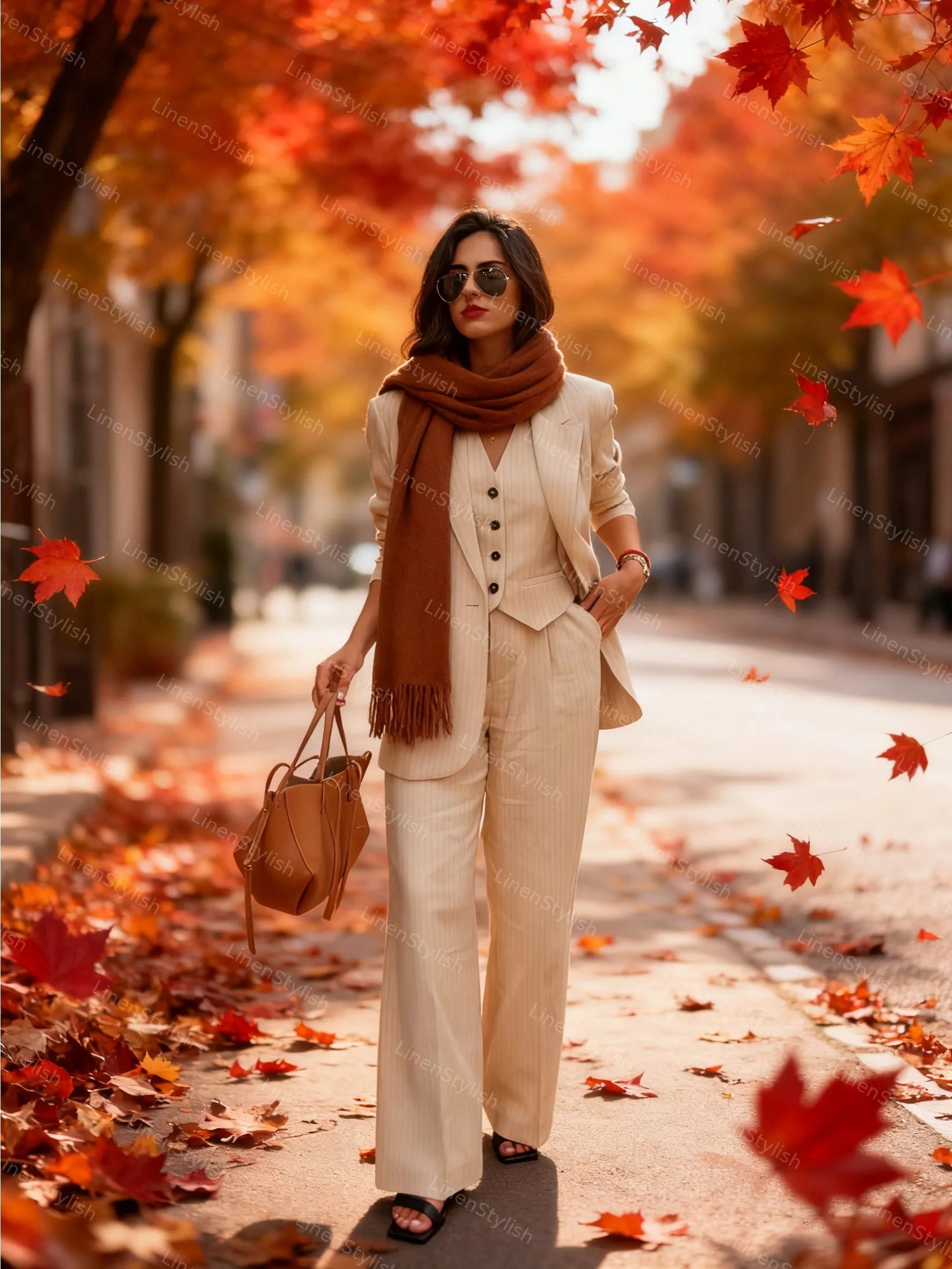 Casual Stripe Vest And Blazer Three-Piece Set