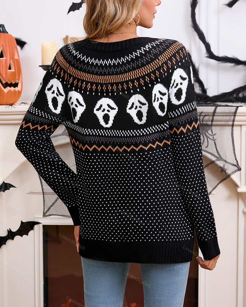 Halloween Skull Jacquard Sweater