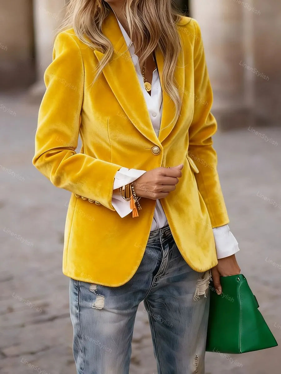 Gold Velvet Slim Fake Pocket Suit
