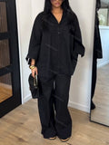 Casual Solid Color Loose Shirt & Pants Two-piece Set