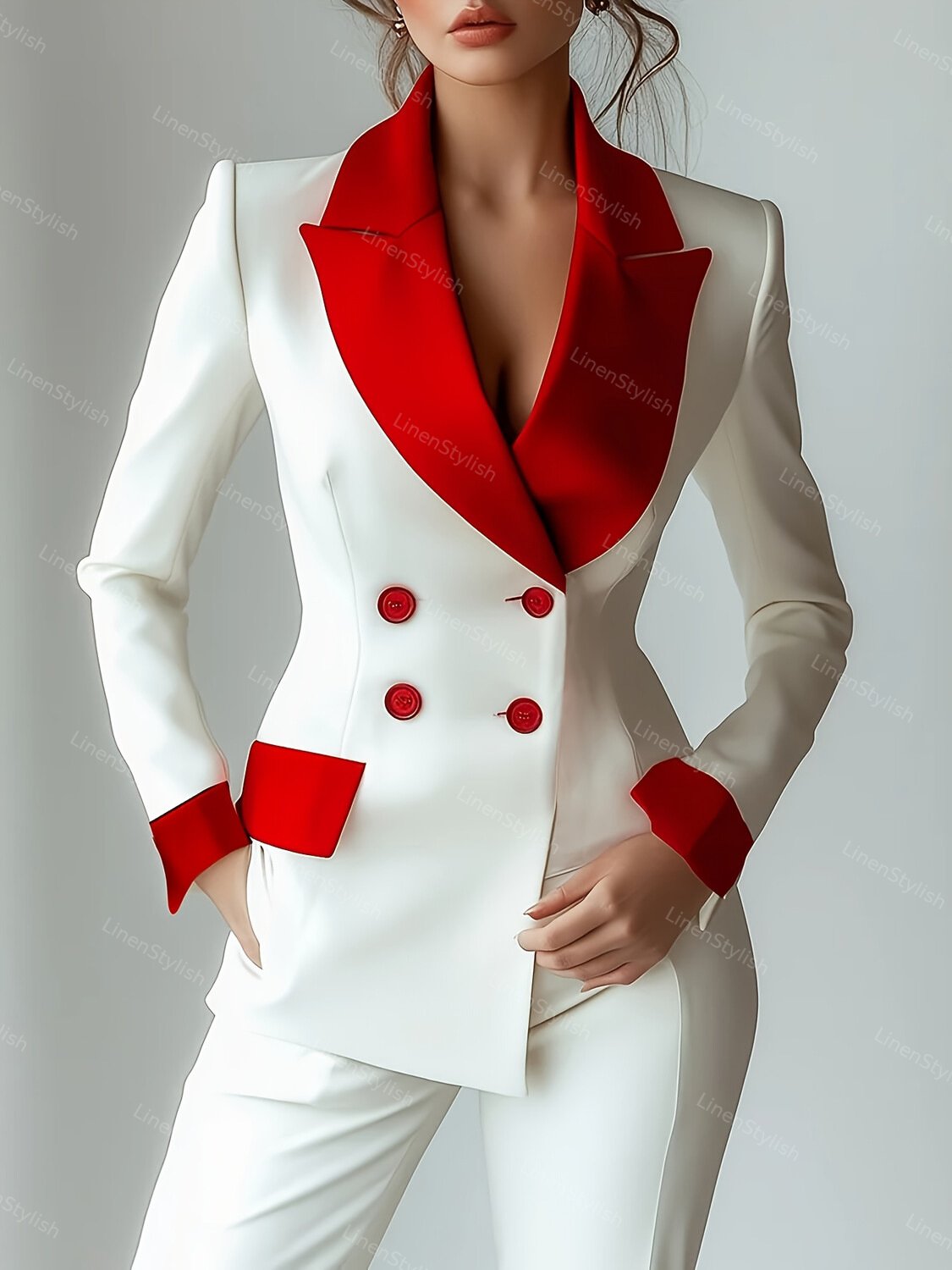 Contrast Color Stitching Pocket Small Suit