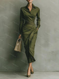 Slim-Fit Asymmetrical Long-Sleeve Shirt Dress