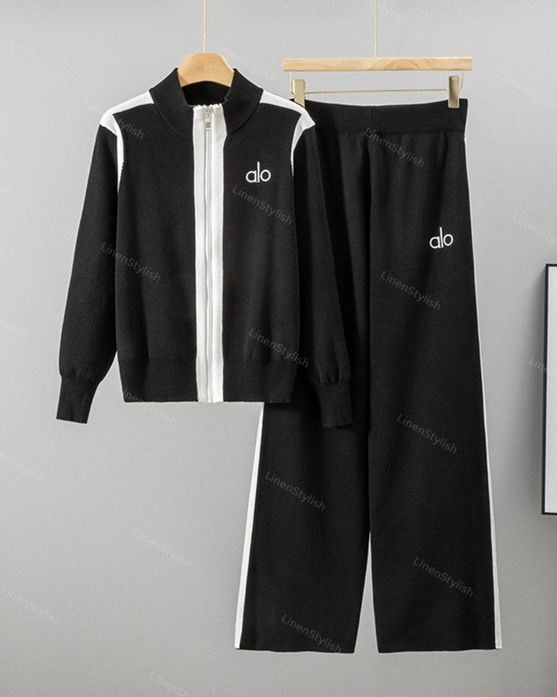 Zipper Knitted Sports Two-piece Set