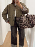 Quilted Buttons Leopard Print Coat