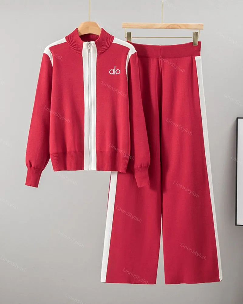 Zipper Knitted Sports Two-piece Set