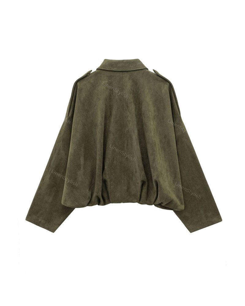 Suede Bomber Jacket Coat