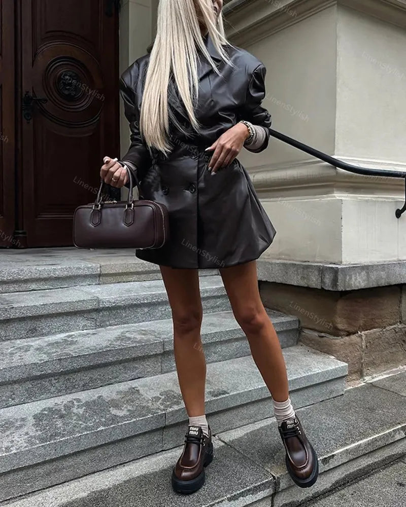 Imitation Leather Collar Jacket
