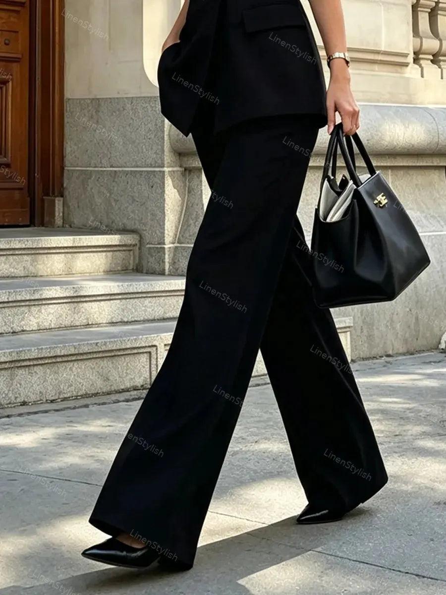 Fashionable And Elegant Tight Waist Double-breasted Blazer & Pants Two-piece Set