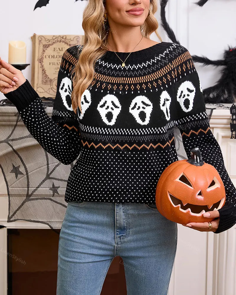 Halloween Skull Jacquard Sweater