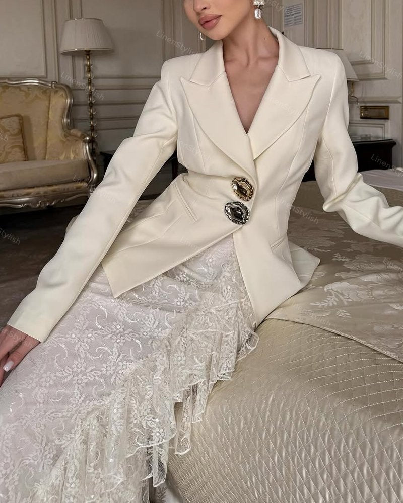 Fashion Blazer & Lace Overskirt Two-piece Set
