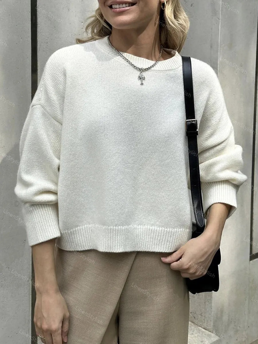 Round Neck Solid Short Sweater