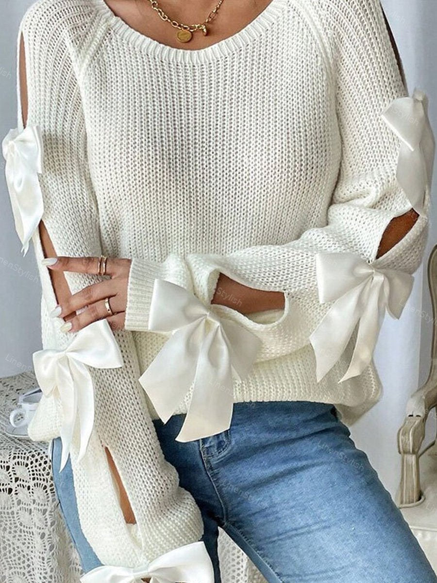 Crewneck Bow Long Sleeve Sweater