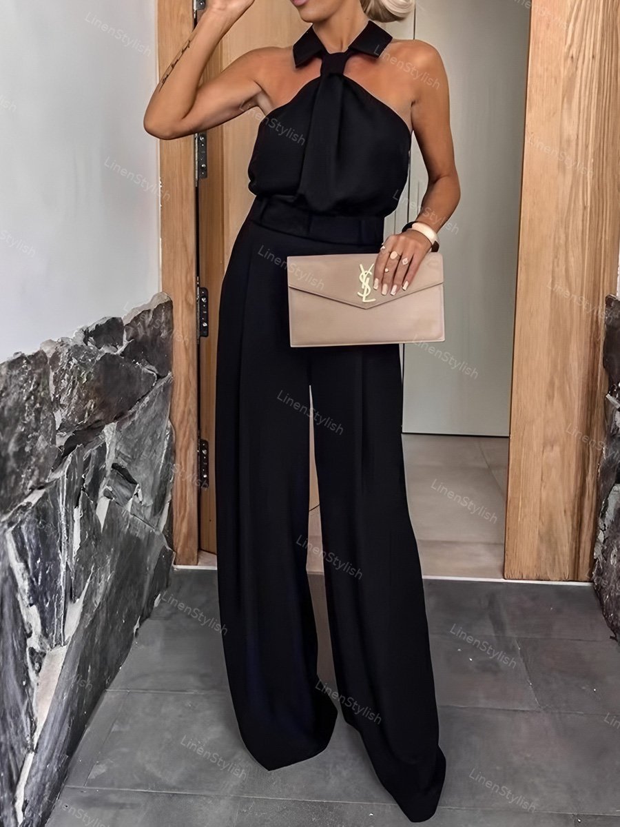 Sleeveless Shirt Collar Top Trousers Two-piece Set
