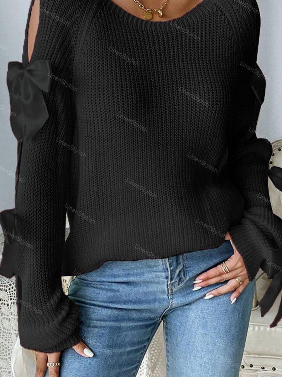 Crewneck Bow Long Sleeve Sweater