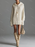 Knitted Hooded Zip-Up Cardigan Mini Dress