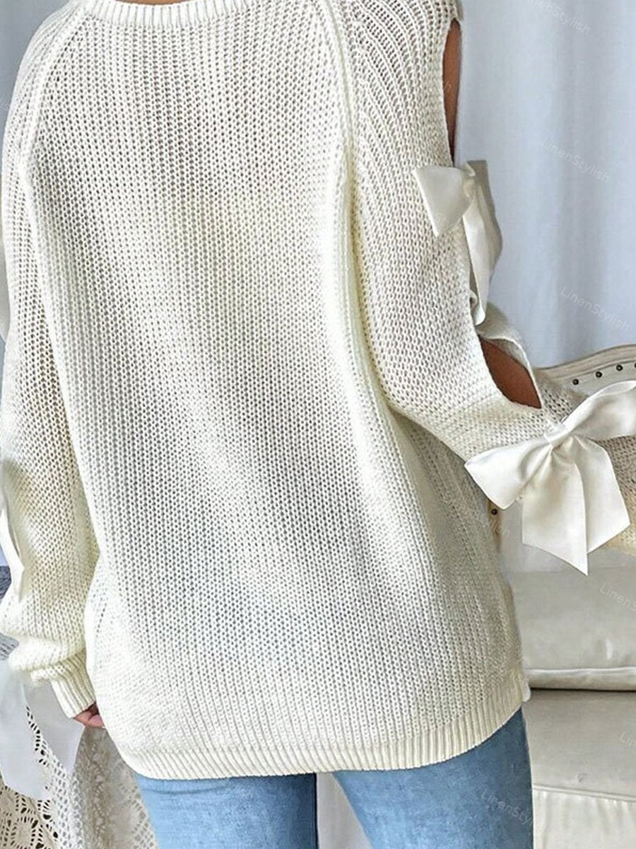 Crewneck Bow Long Sleeve Sweater