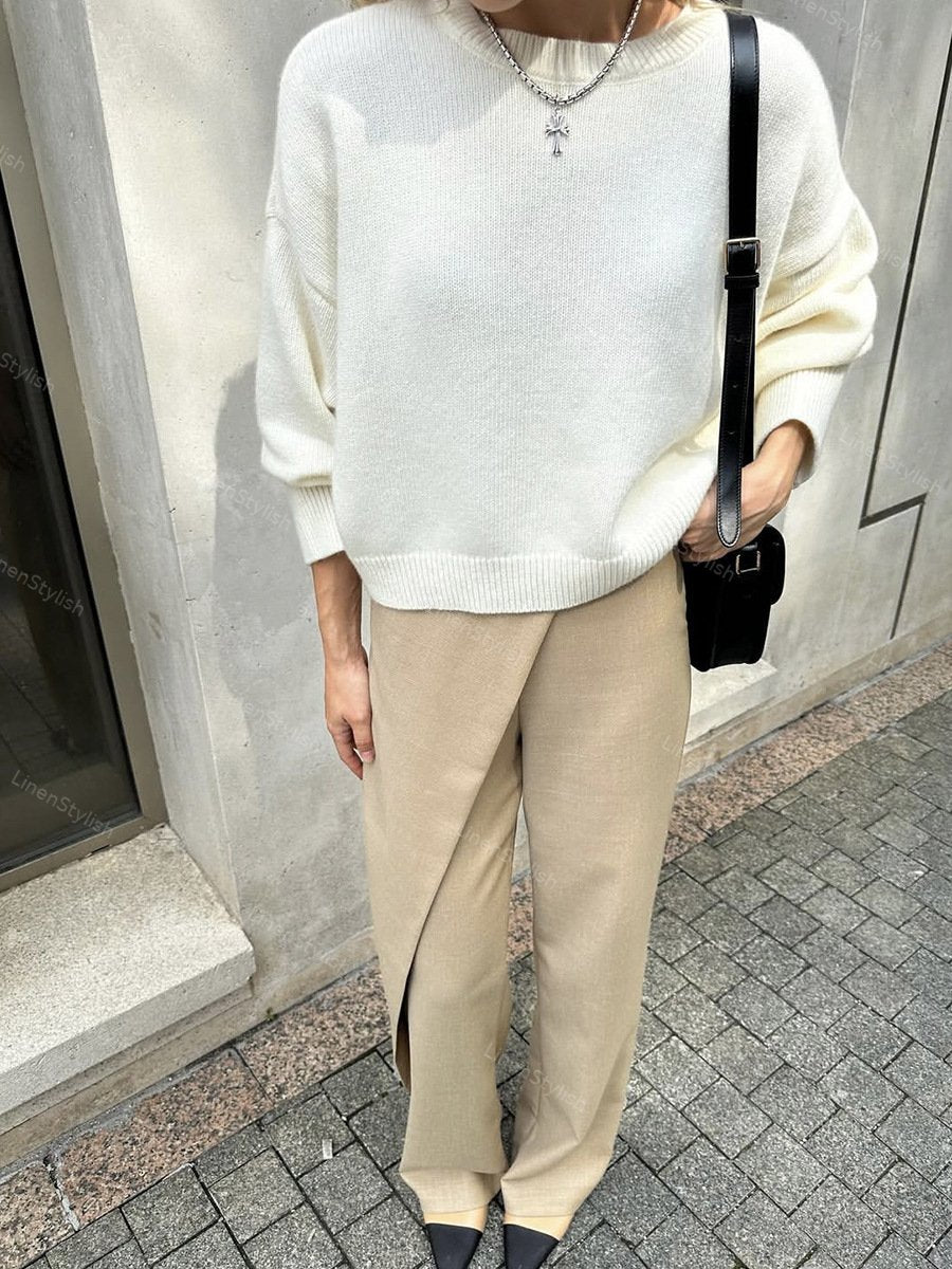 Round Neck Solid Short Sweater