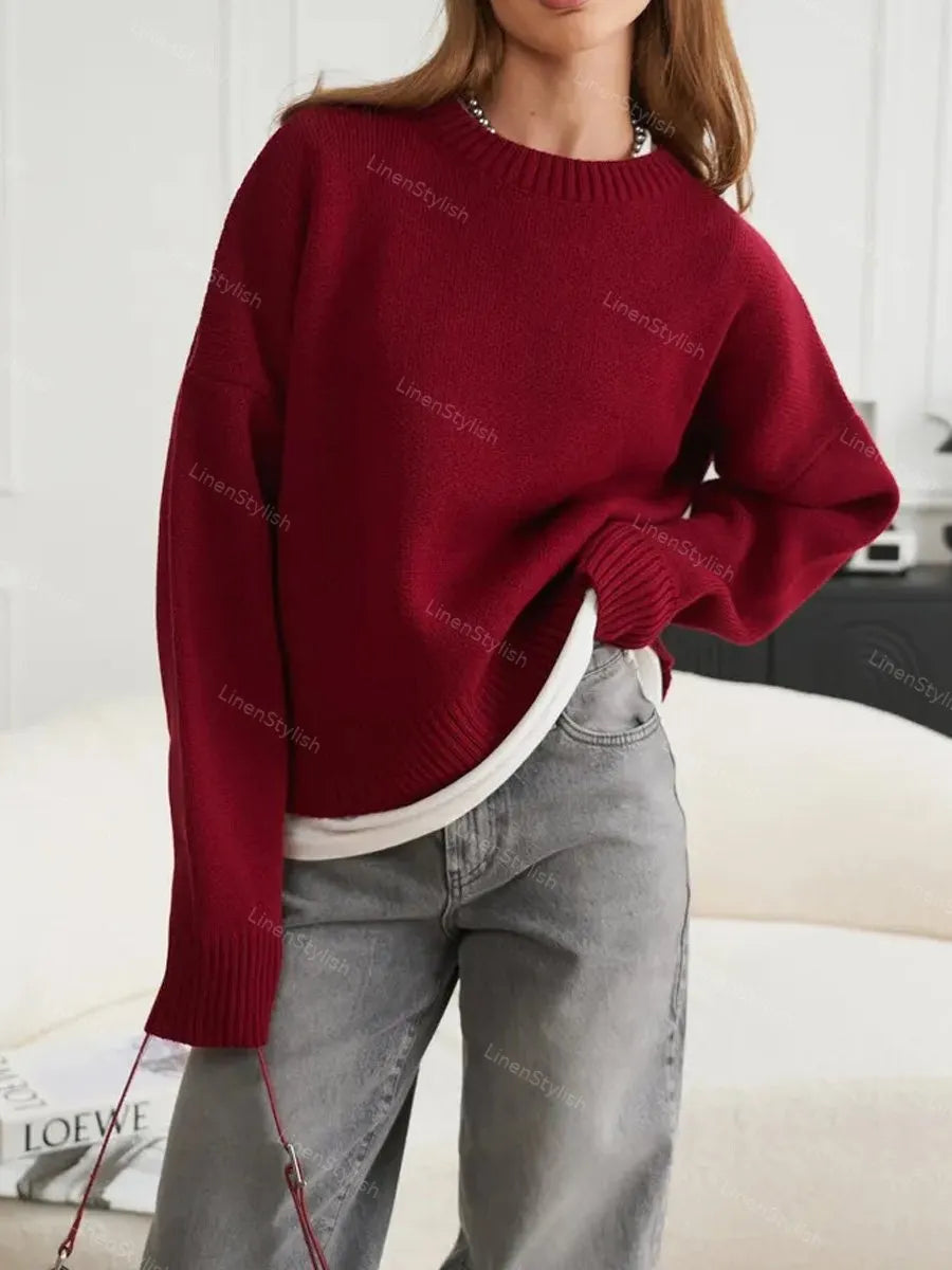 Round Neck Solid Short Sweater