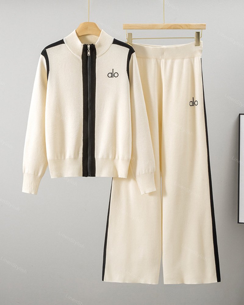 Zipper Knitted Sports Two-piece Set
