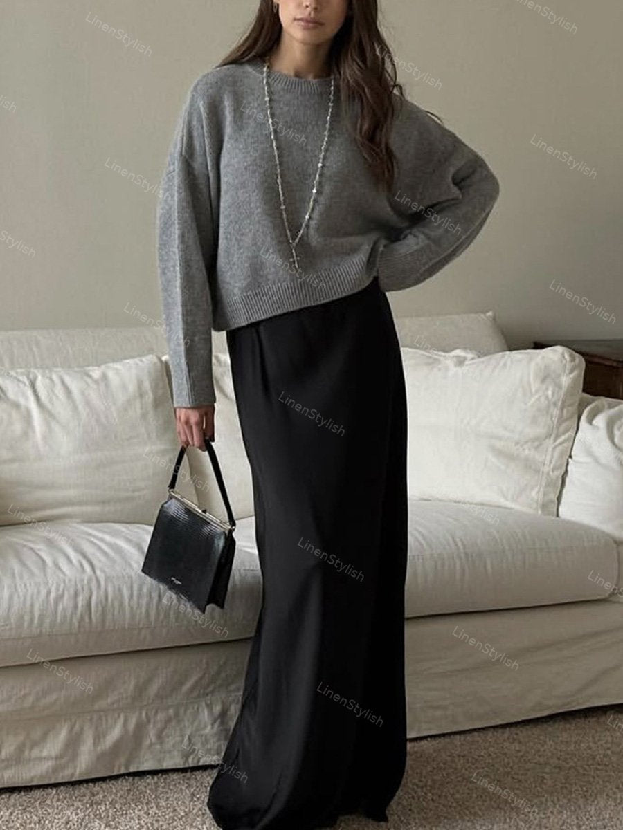 Round Neck Solid Short Sweater