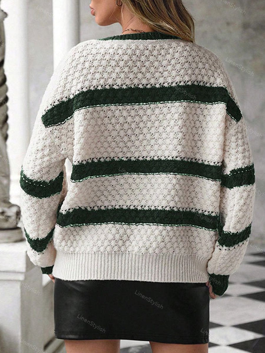 Patchwork Contrast V-Neck Sweater