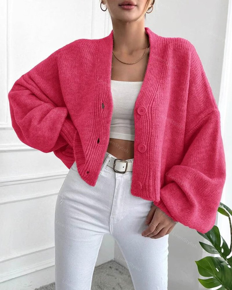 V-Neck Lantern Sleeve Sweater