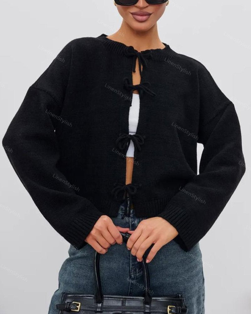 Cardigan Lace-Up Knit Sweater