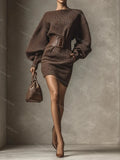 Slant Shoulder Bat-Sleeve Pullover Dress
