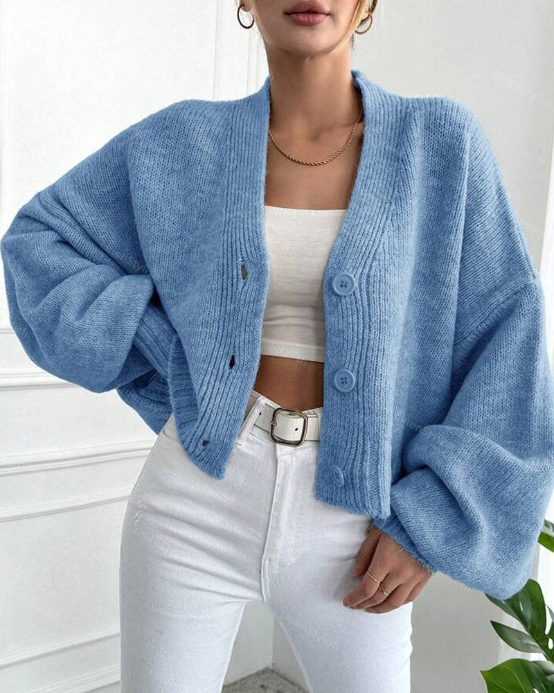 V-Neck Lantern Sleeve Sweater