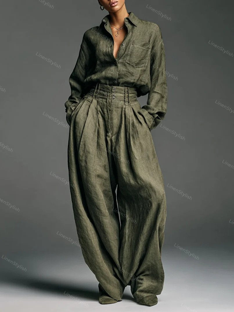 Vintage Loose Shirt Pants Two-piece Set