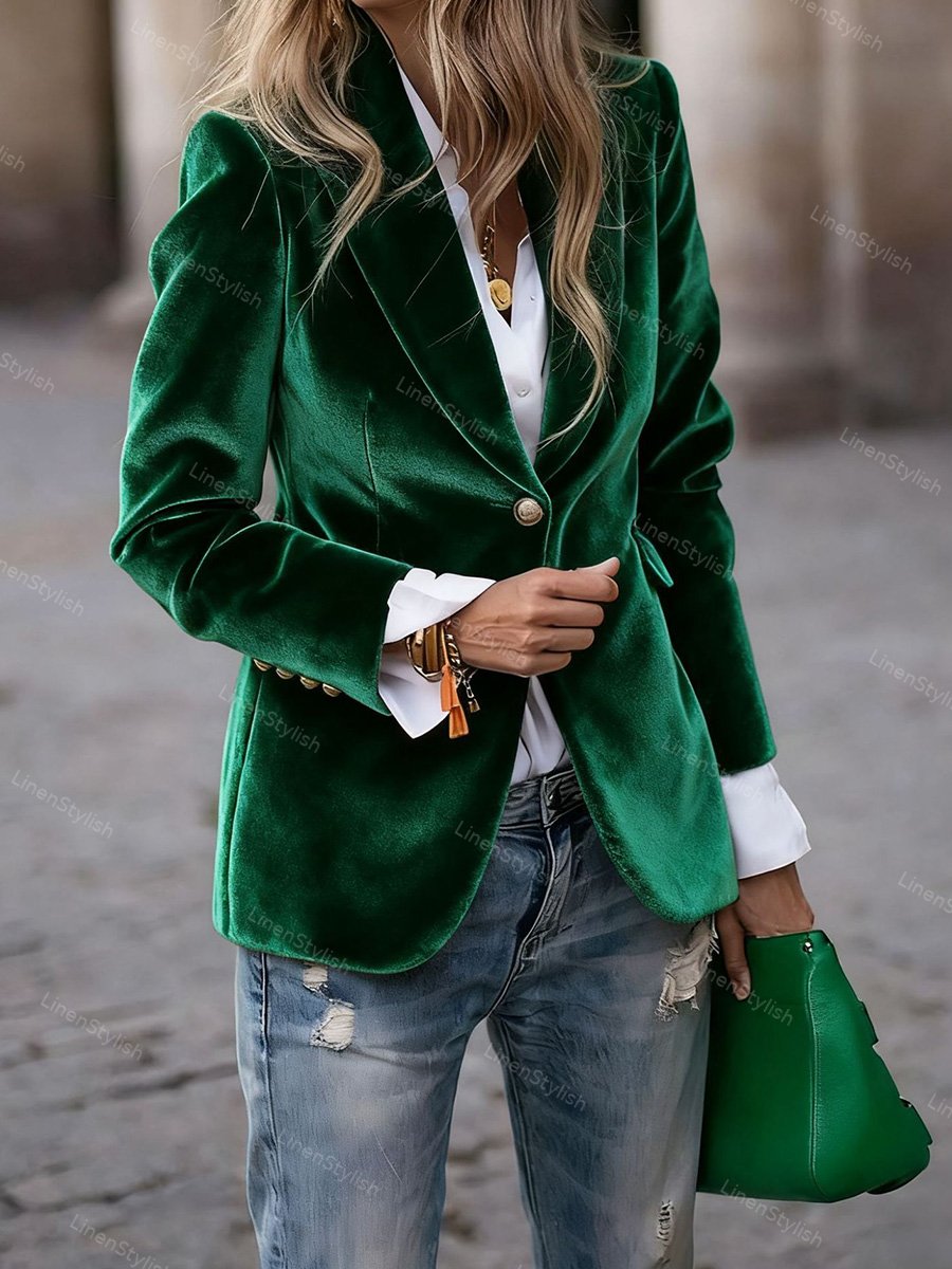 Gold Velvet Slim Fake Pocket Suit