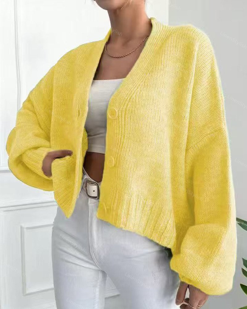 V-Neck Lantern Sleeve Sweater