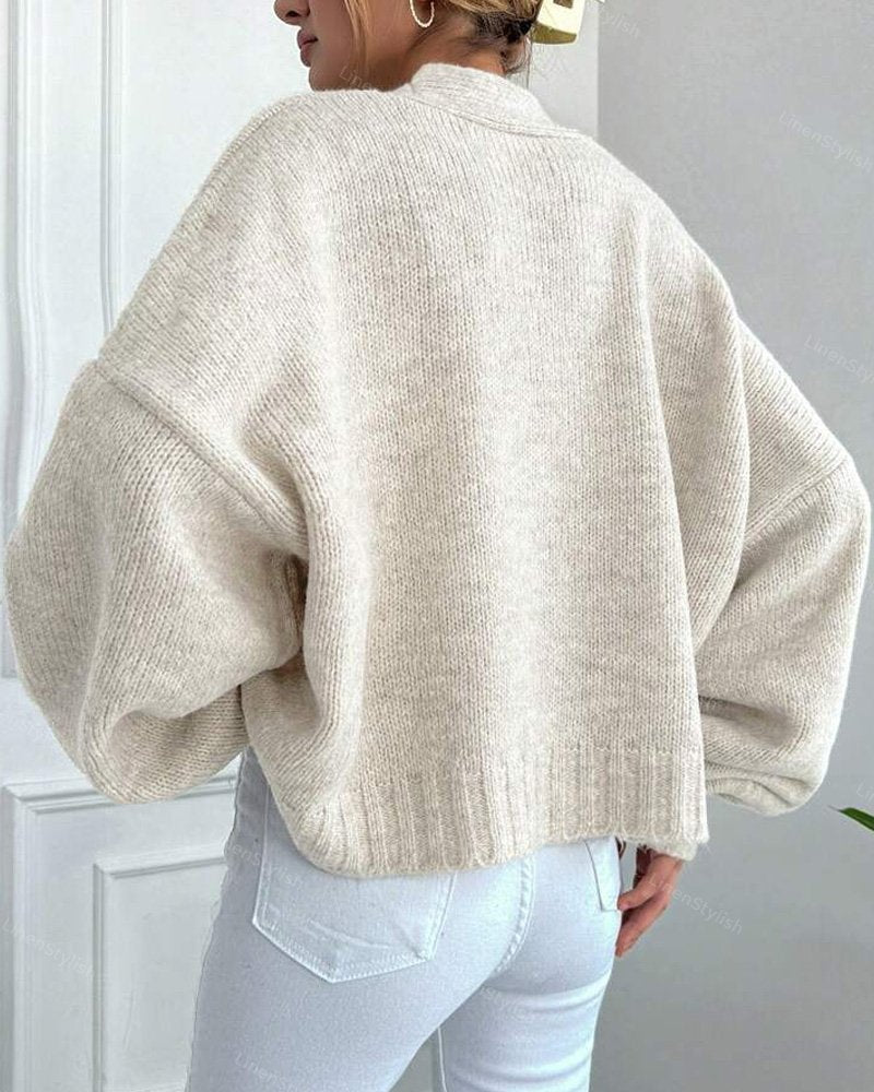 V-Neck Lantern Sleeve Sweater