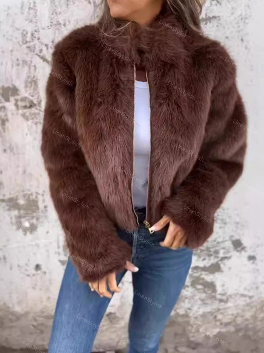 Imitation Fur High Neck Zip Coat