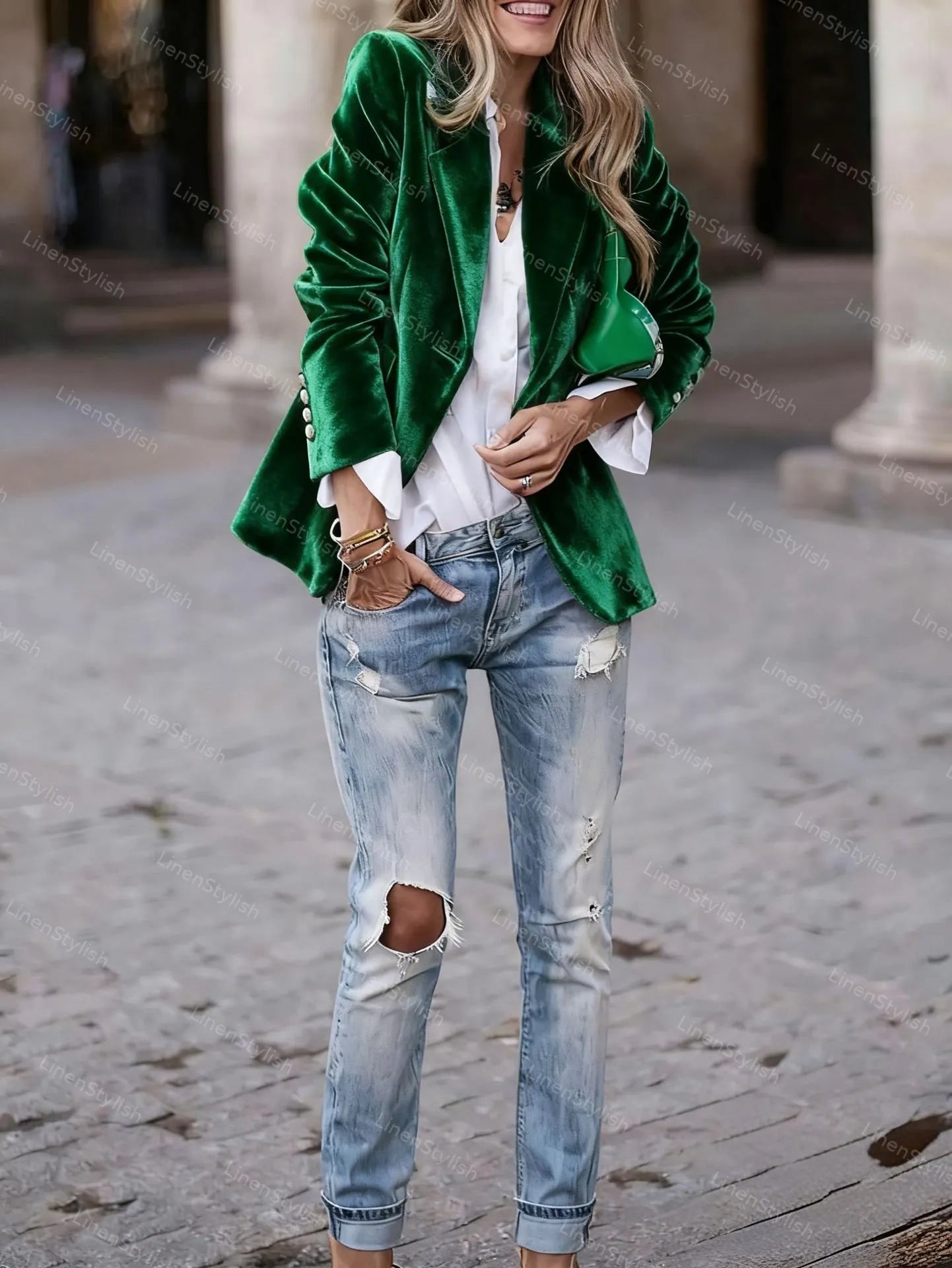 Gold Velvet Slim Fake Pocket Suit