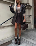 Imitation Leather Collar Jacket