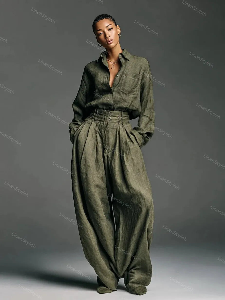 Vintage Loose Shirt Pants Two-piece Set