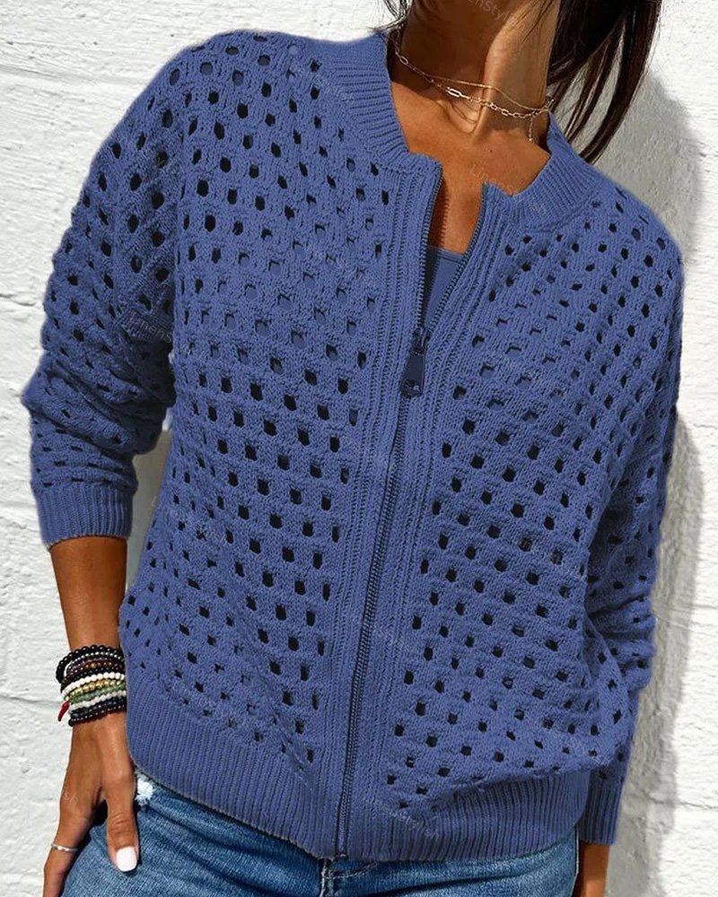 Hollow Knit Zip Cardigan Jacket