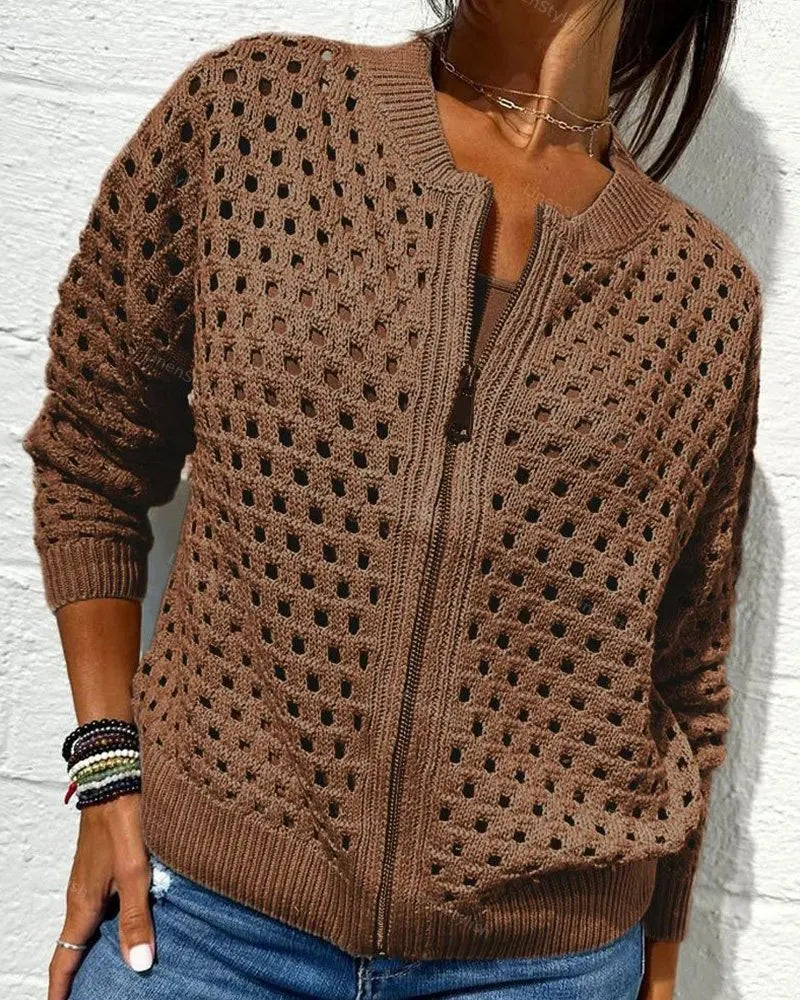 Hollow Knit Zip Cardigan Jacket