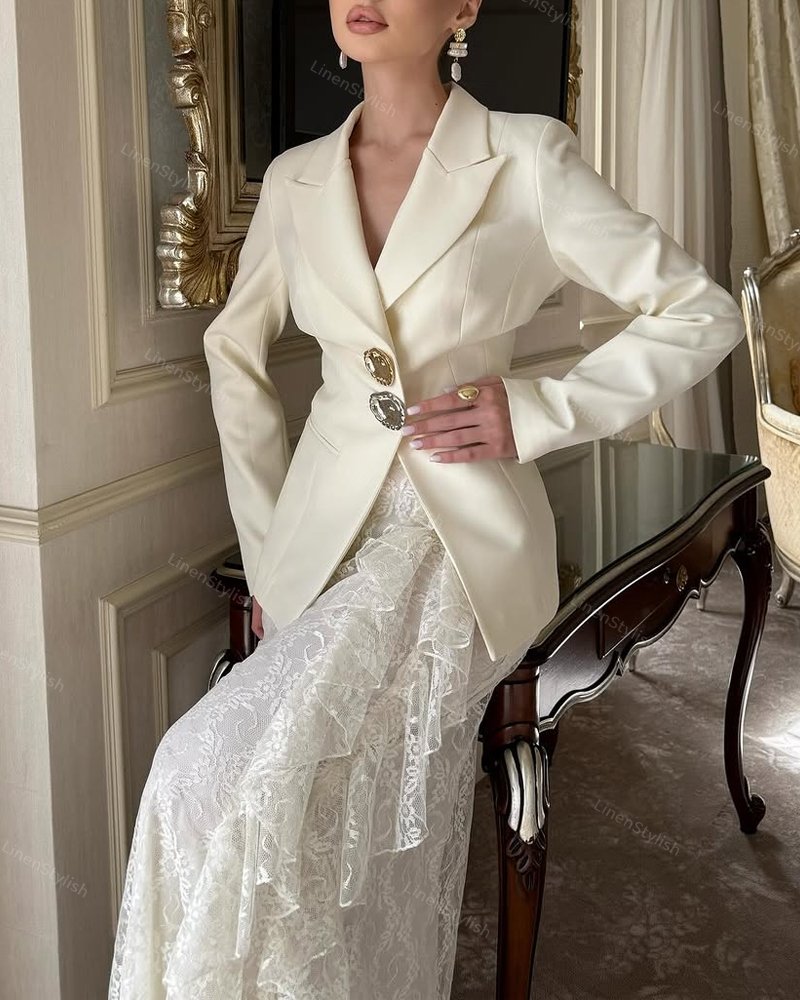 Fashion Blazer & Lace Overskirt Two-piece Set
