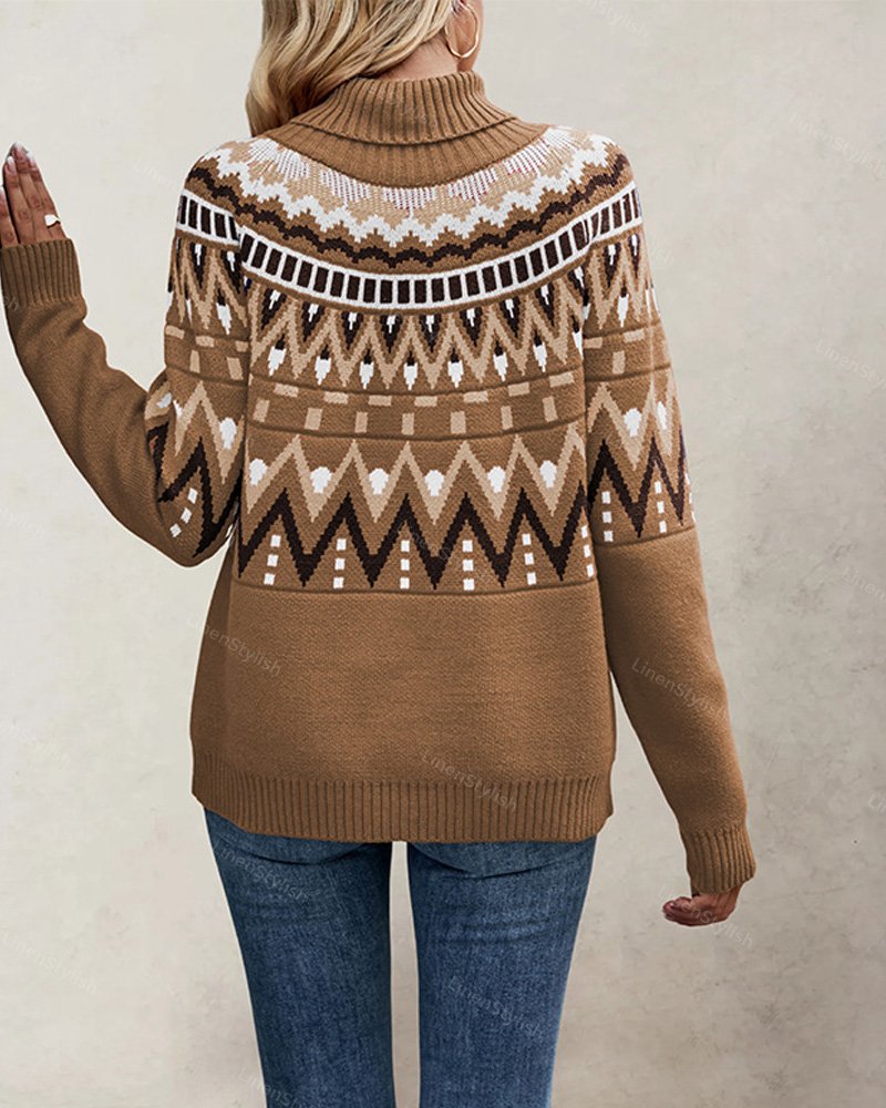 Vintage Stitched Contrast Turtleneck Sweater