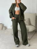 Solid Color Zipper Sweatshirt Jacket Trousers Set