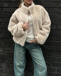 Vertical Collar Zipper Plush Short Jacket