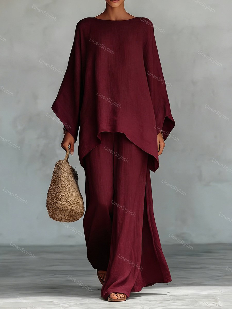 Loose Linen Shirt Wide Leg Pants Set