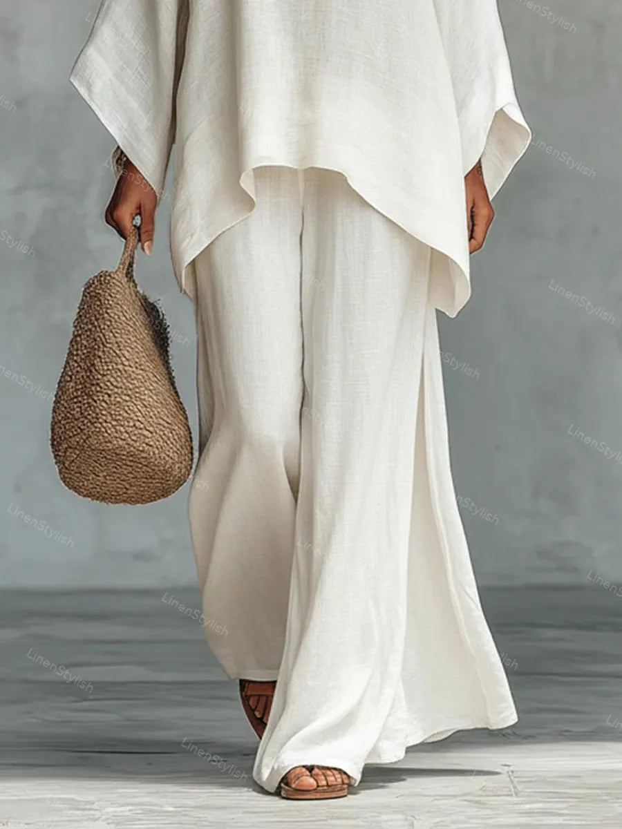 Loose Linen Shirt Wide Leg Pants Set