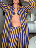 Stylish Striped Long Shirt Dress & Pants Two-piece Set