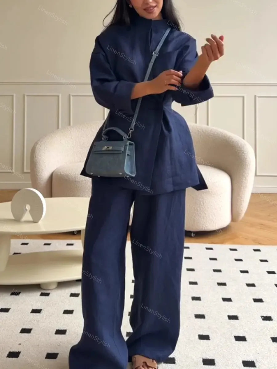 Casual Solid Color Shirt & Pants Two-piece Set