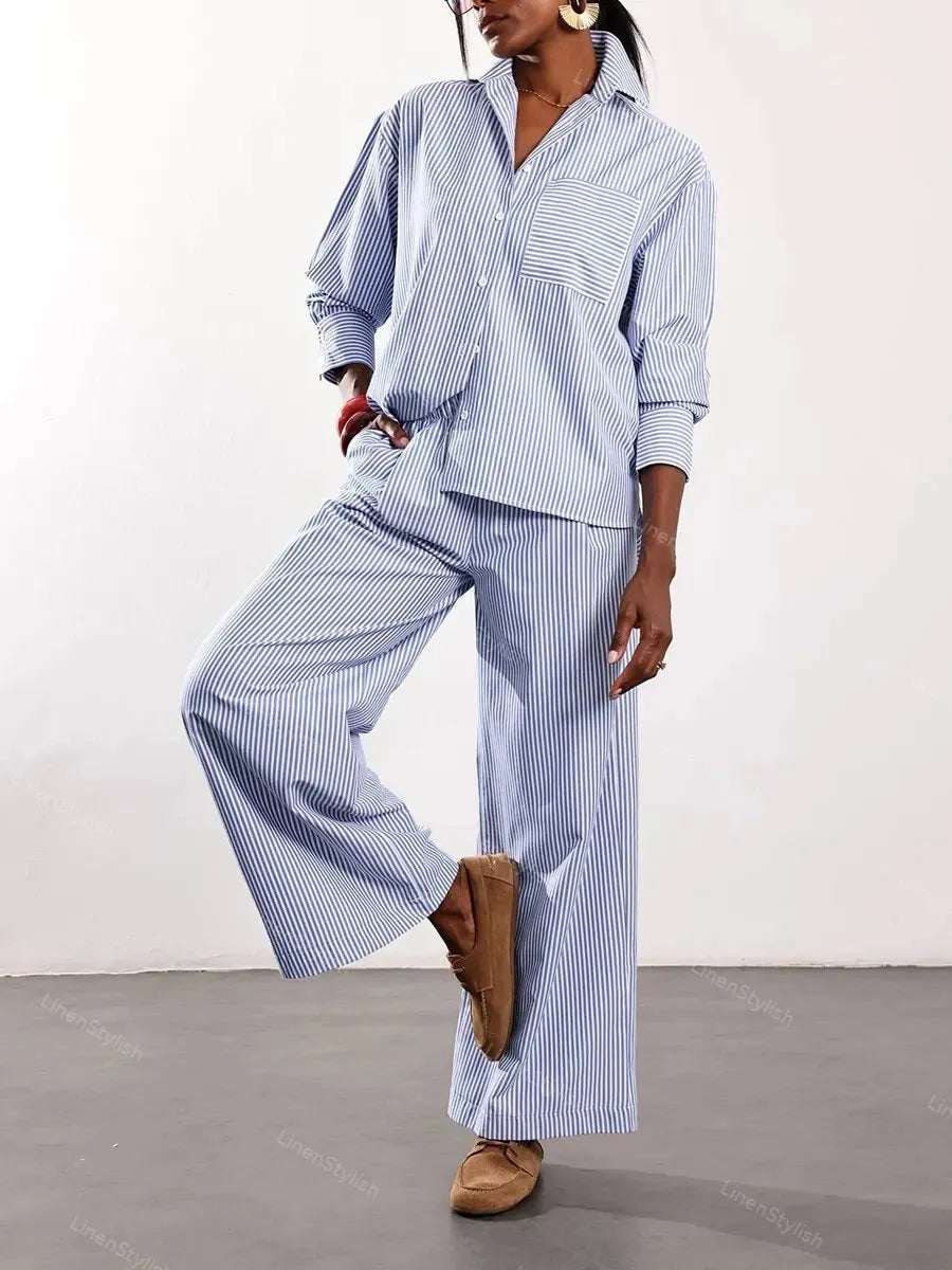 Fashion Striped Shirt & Pants Two-piece Set